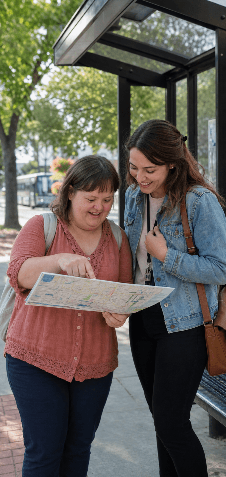 A participant leading the planning of a community transit trip